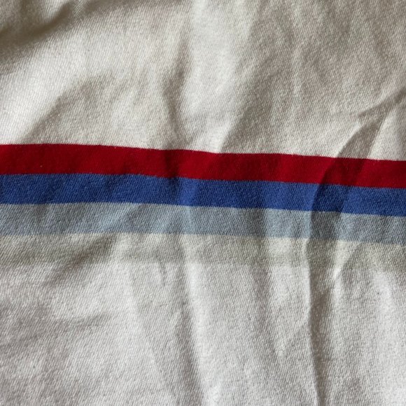 Brandy Melville John Galt White Cropped Short Sleeve Tee w/Red Blue Grey Stripes - Picture 3 of 3